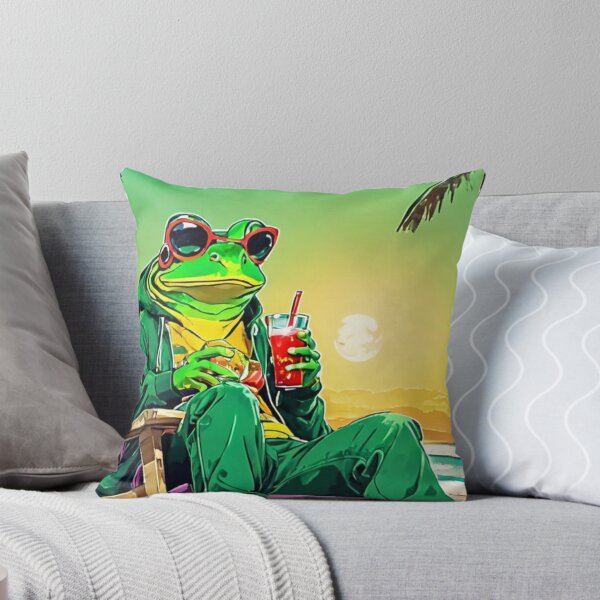Item preview, Cool Frog on a Lounge chair chillin at the Beach in watercolor paint designed and sold by EmeraldCauldren.