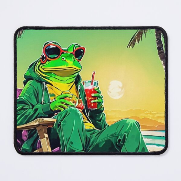 Item preview, Cool Frog on a Lounge chair chillin at the Beach in watercolor paint designed and sold by EmeraldCauldren.