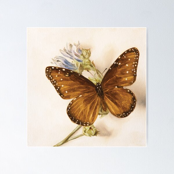Item preview, Queen butterfly on a marshmallow plant designed and sold by LigneaLuna.