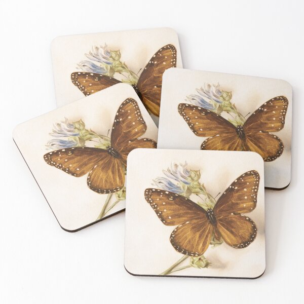 Item preview, Queen butterfly on a marshmallow plant designed and sold by LigneaLuna.