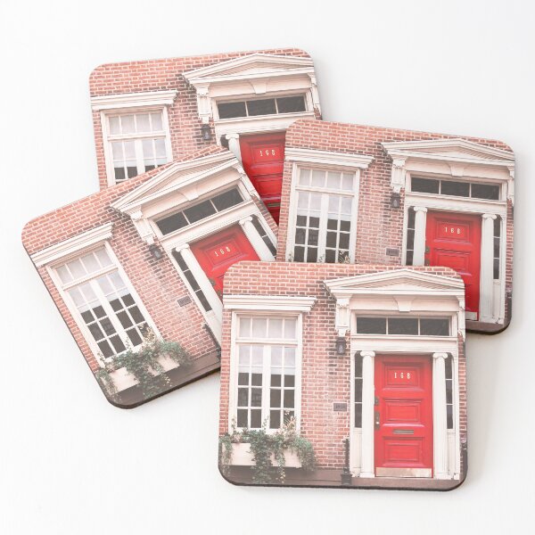 Item preview, New York, USA I NYC red door from a loft house to the brick architecture of a New Yorker home in Brooklyn, Manhattan for a cozy Home sweet Home with an autumnal aesthetic, like a film set decor designed and sold by Julie Travel Photography.