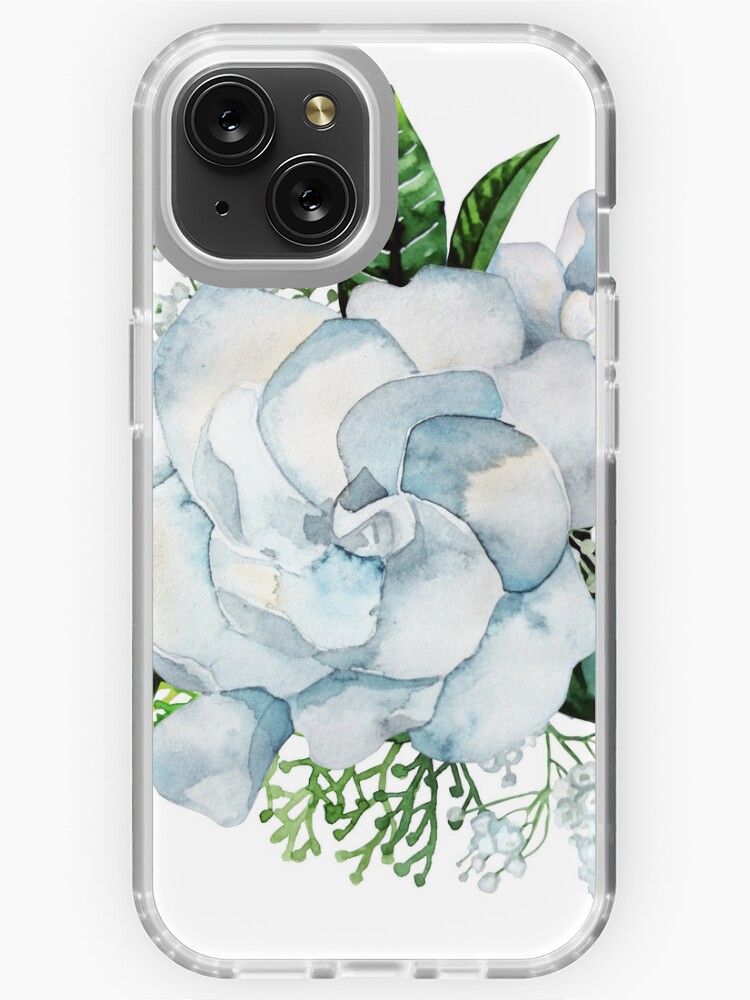 Watercolor gardenia and gypsophila vignette | iPhone Case