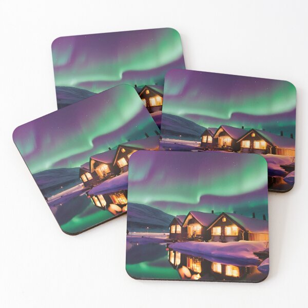 Item preview, Enchanting Northern Lights Over Beautiful Wooden House - Green and Purple Aurora Borealis designed and sold by Solsticexposure.