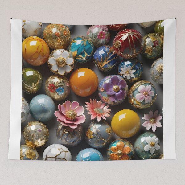 Item preview, 3D Marble Spheres, Balls with floral design, colorful flowers, trendy stylish background designed and sold by HAKKI ARSLAN.
