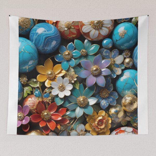 Item preview, 3D Marble Spheres, Balls with floral design, colorful flowers, trendy stylish background designed and sold by HAKKI ARSLAN.