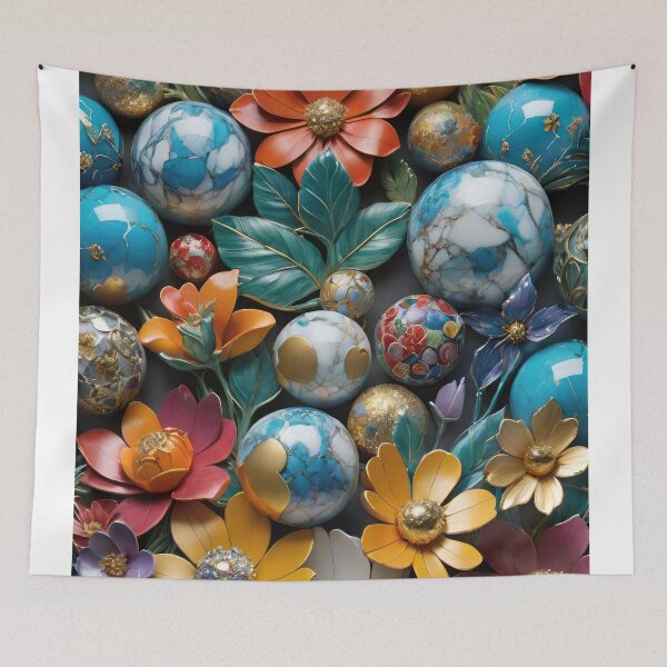 Item preview, 3D Marble Spheres, Balls with floral design, colorful flowers, trendy stylish background designed and sold by HAKKI ARSLAN.
