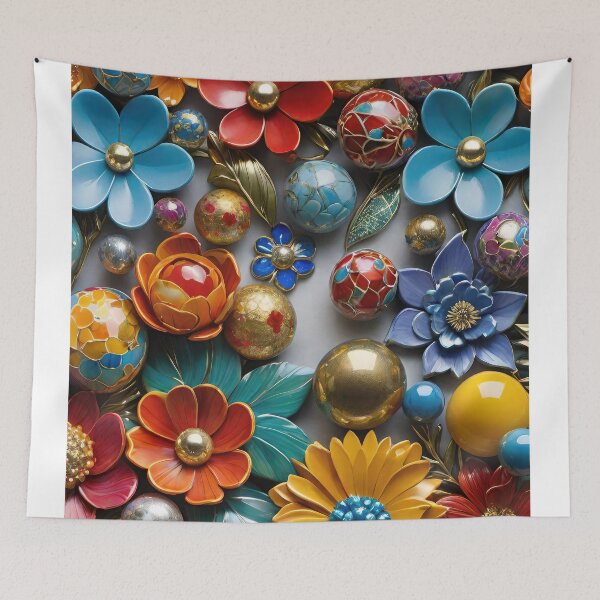 Item preview, 3D Marble Spheres, Balls with floral design, colorful flowers, trendy stylish background designed and sold by HAKKI ARSLAN.