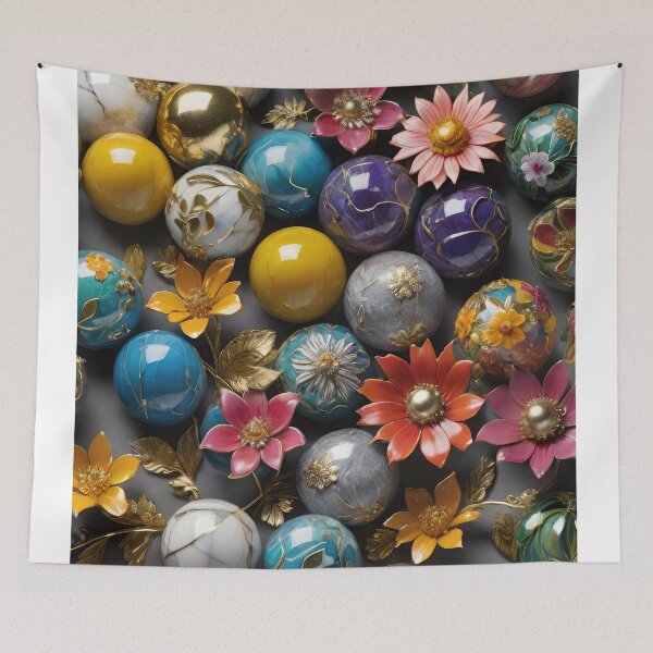 Item preview, 3D Marble Spheres, Balls with floral design, colorful flowers, trendy stylish background designed and sold by HAKKI ARSLAN.