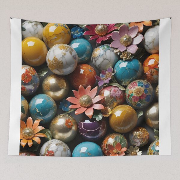 Item preview, 3D Marble Spheres, Balls with floral design, colorful flowers, trendy stylish background designed and sold by HAKKI ARSLAN.