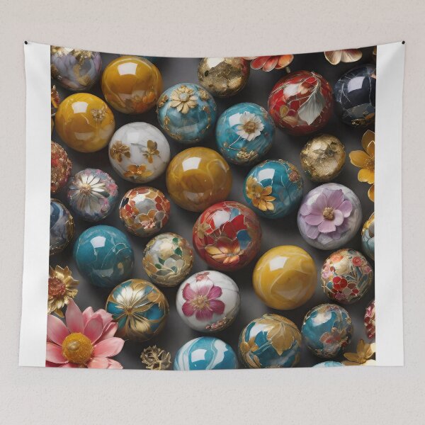 Item preview, 3D Marble Spheres, Balls with floral design, colorful flowers, trendy stylish background designed and sold by HAKKI ARSLAN.