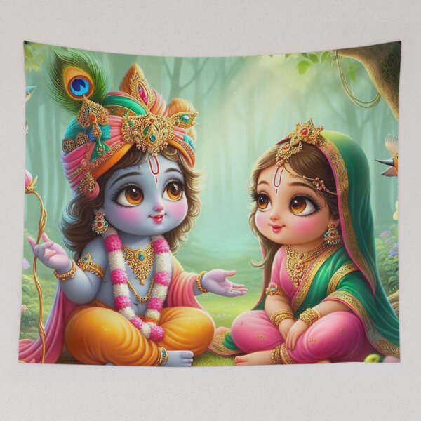 Item preview, Cute Baby Radha Krishna Images Looking at Each Other in Vrindavan designed and sold by VrindaArts.