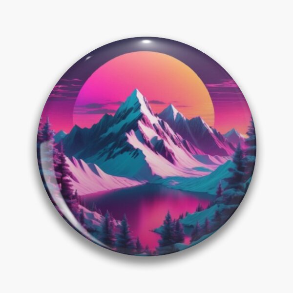 Item preview, Synthwave Snow Capped Mountains in neon colors designed and sold by EmeraldCauldren.