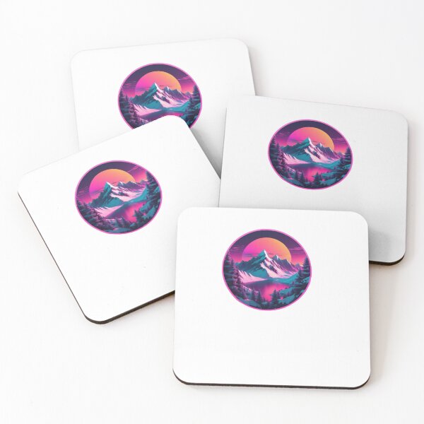 Item preview, Synthwave Snow Capped Mountains in neon colors designed and sold by EmeraldCauldren.