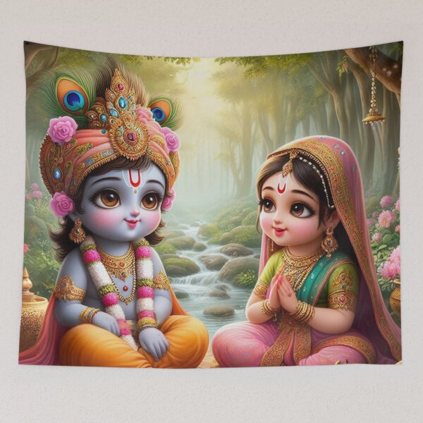 Item preview, Cute Baby Radha Krishna Images Looking at Each Other in Vrindavan designed and sold by VrindaArts.