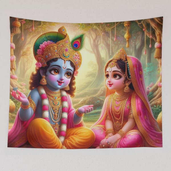 Item preview, Cute Baby Radha Krishna Images Looking at Each Other in Vrindavan designed and sold by VrindaArts.