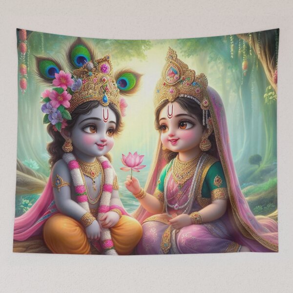 Item preview, Cute Baby Radha Krishna Images Looking at Each Other in Vrindavan designed and sold by VrindaArts.