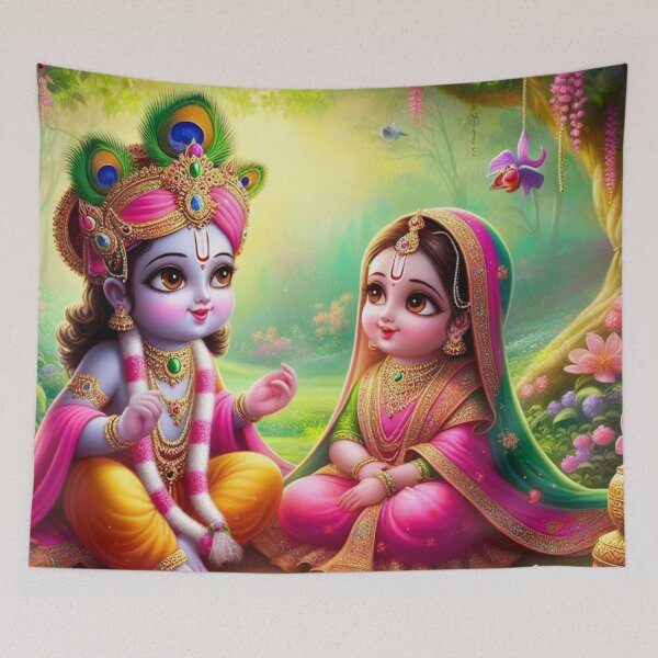 Item preview, Cute Baby Radha Krishna Images Looking at Each Other in Vrindavan designed and sold by VrindaArts.