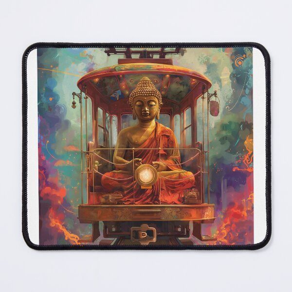 Item preview, a serene Buddha statue seated in a traditional tram designed and sold by Love-Light-Bite.