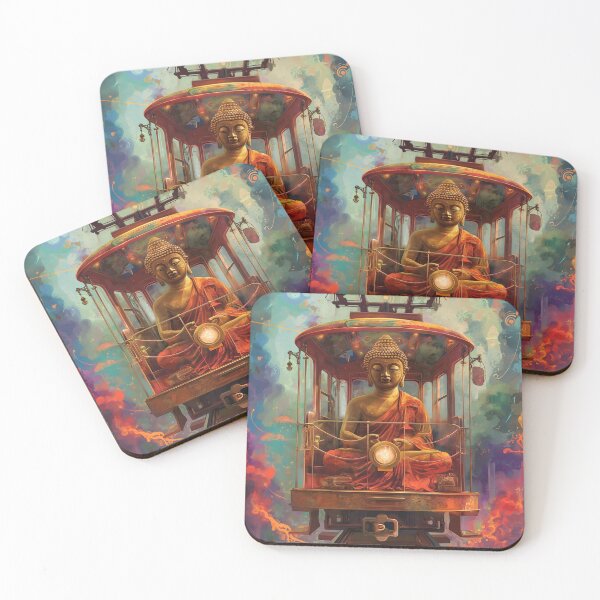 Item preview, a serene Buddha statue seated in a traditional tram designed and sold by Love-Light-Bite.