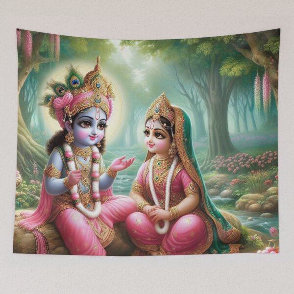 Item preview, Cute Baby Radha Krishna Looking at Each Other in Vrindavan designed and sold by VrindaArts.