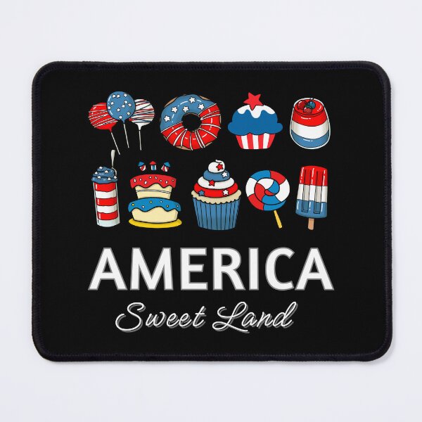 Item preview, America Sweet Land and Cute Red White Blue Cupcake Cake Ice Pop Donut Lollipop Desserts Lover with American Flag Design 4th Of July T-Shirt Gifts for Women! designed and sold by Viran-Designs.