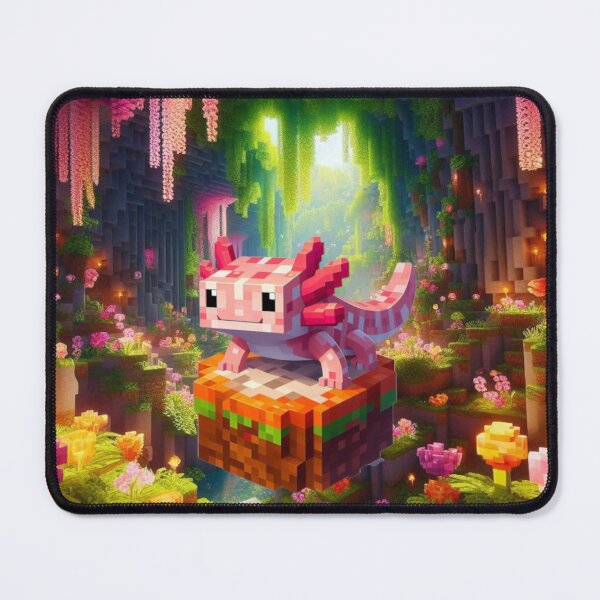 Item preview, Cute Pink Minecraft Axolotl on Block designed and sold by LyssasMindArt.