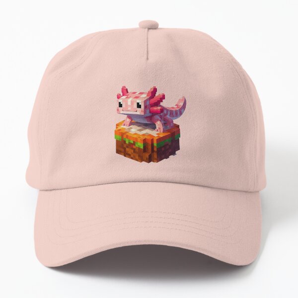 Aperçu de l'œuvre Axolotl Minecraft rose mignon sur bloc créée et vendue par LyssasMindArt.