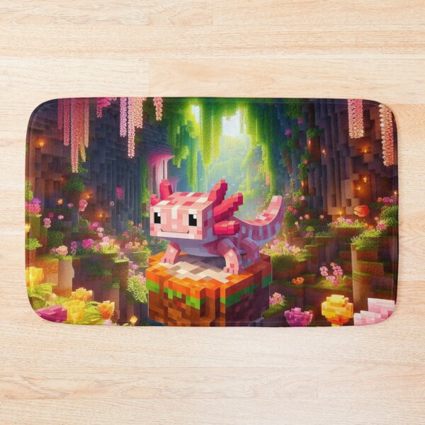Item preview, Cute Pink Minecraft Axolotl on Block designed and sold by LyssasMindArt.