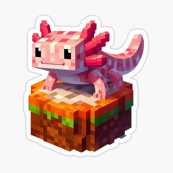 Vista previa del artículo con la obra «Lindo ajolote rosa de Minecraft en bloque», diseñado y vendido por LyssasMindArt.