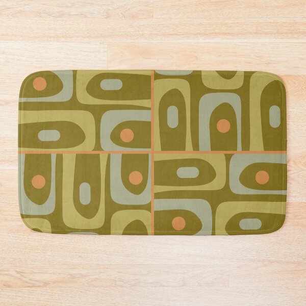 Item preview, Mid Century Modern Piquet Retro Abstract Tiled Pattern in Vintage Olive Green and Cantaloupe Orange designed and sold by kierkegaard.