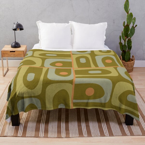 Item preview, Mid Century Modern Piquet Retro Abstract Tiled Pattern in Vintage Olive Green and Cantaloupe Orange designed and sold by kierkegaard.