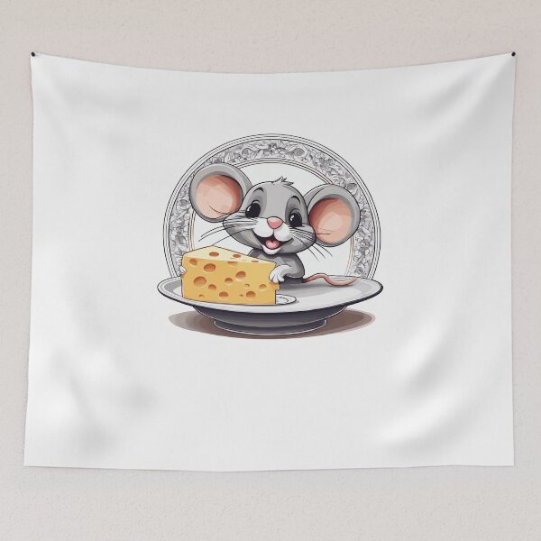 Aperçu de l'œuvre La souris ronge un morceau de fromage dans une assiette créée et vendue par InwzaDesign.