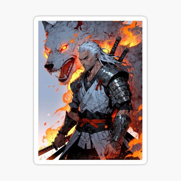 White wolf Geralt japan anime style Sticker