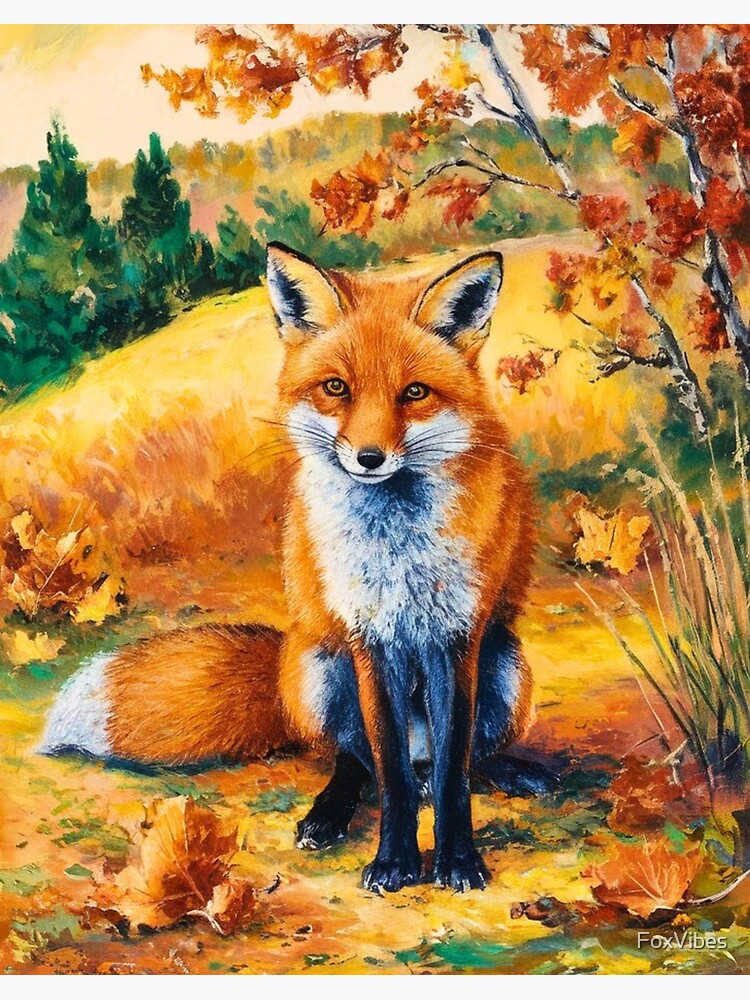 Thumbnail 2 of 2, Art Board Print, Fox Portrait. Autumn season, fall fox, vintage fox, fox painting, Paul Cezanne style designed and sold by FoxVibes.