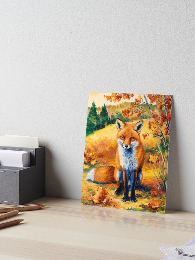 Thumbnail 1 of 2, Art Board Print, Fox Portrait. Autumn season, fall fox, vintage fox, fox painting, Paul Cezanne style designed and sold by FoxVibes.