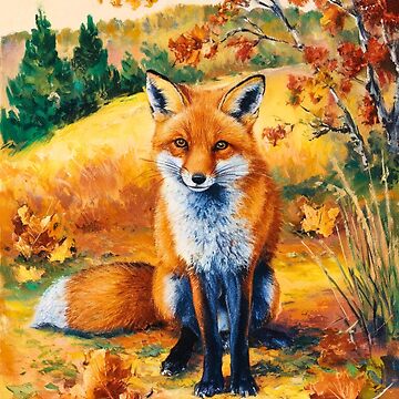 Artwork thumbnail, Fox Portrait. Autumn season, fall fox, vintage fox, fox painting, Paul Cezanne style by FoxVibes