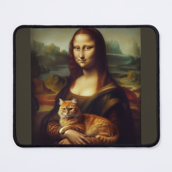 Item preview, Mona Lisa with Cat Da Vinci painting Gioconda parody Ginger Cat designed and sold by ArtUnova.
