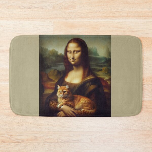 Item preview, Mona Lisa with Cat Da Vinci painting Gioconda parody Ginger Cat designed and sold by ArtUnova.