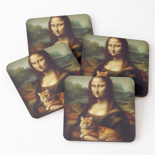 Item preview, Mona Lisa with Cat Da Vinci painting Gioconda parody Ginger Cat designed and sold by ArtUnova.