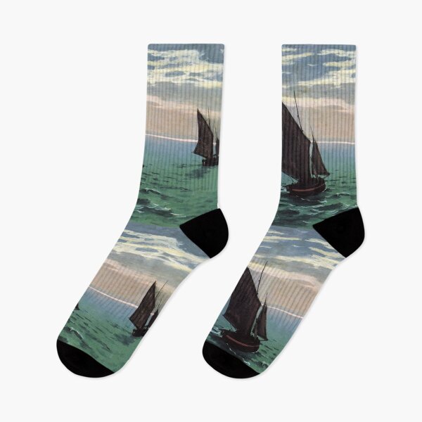 Item preview, Fishing Boats at Sea Yachts Ocean Monet Art designed and sold by ArtUnova.