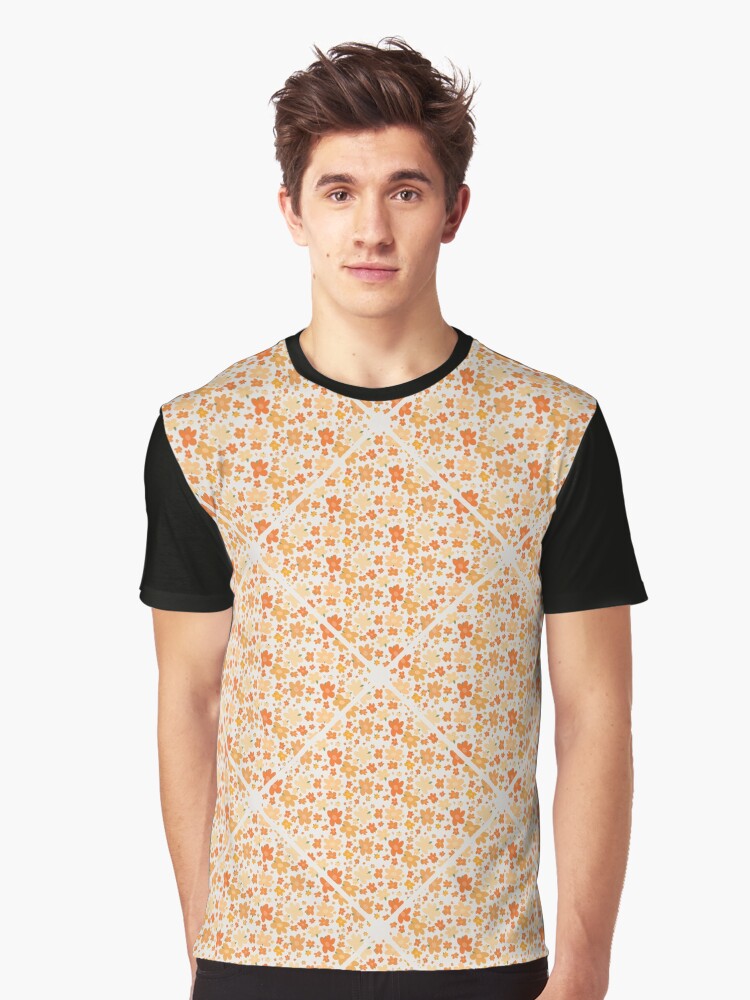 Graphic T-Shirt, Retro Florals Fall Oranges Diamond Tile designed and sold by Triplicate Limited