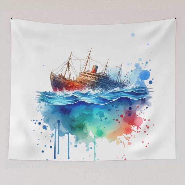 Item preview, Sinking Ship in the Ocean Watercolor Style designed and sold by InsanseCreation.