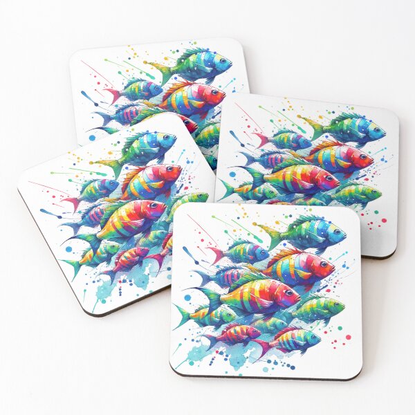 Item preview, Colorful Fish Swarm swimming in the Ocean Watercolor Style designed and sold by InsanseCreation.