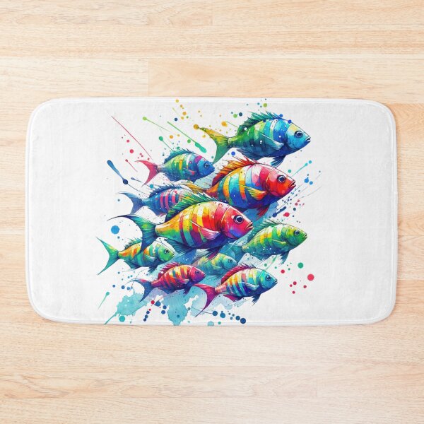 Item preview, Colorful Fish Swarm swimming in the Ocean Watercolor Style designed and sold by InsanseCreation.