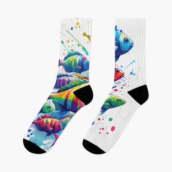 Item preview, Colorful Fish Swarm swimming in the Ocean Watercolor Style designed and sold by InsanseCreation.