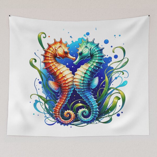 Item preview, Kissing Seahorses entwined in Seaweed Watercolor Style designed and sold by InsanseCreation.