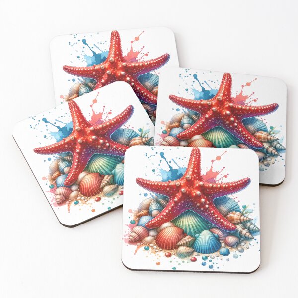 Item preview, Resting Starfish on a bed of Seashells Watercolor Style designed and sold by InsanseCreation.