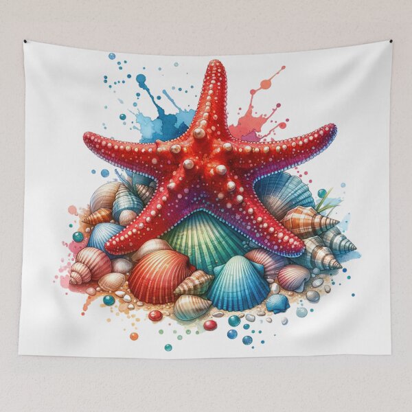 Item preview, Resting Starfish on a bed of Seashells Watercolor Style designed and sold by InsanseCreation.
