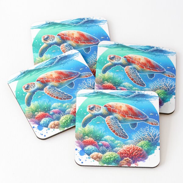 Item preview, Swimming Sea Turtle Coral Reef Watercolor Style designed and sold by InsanseCreation.