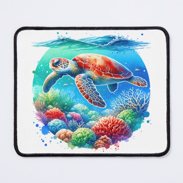 Item preview, Swimming Sea Turtle Coral Reef Watercolor Style designed and sold by InsanseCreation.